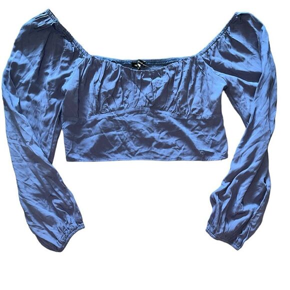 NWT Kendall & Kylie Long Sleeve Shirred Bodice Top Large Blue PACSUN - Picture 2 of 11